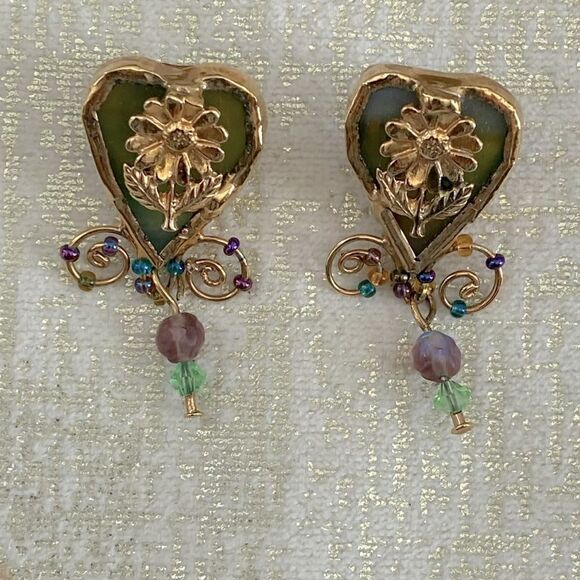 Connie Bennett Heart Stain Glass Earrings. EUC! - Picture 3 of 4